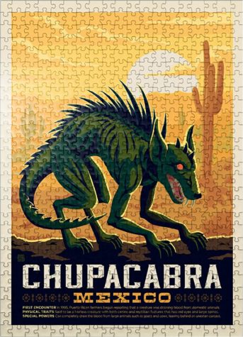 A completed puzzle of a chupacabra