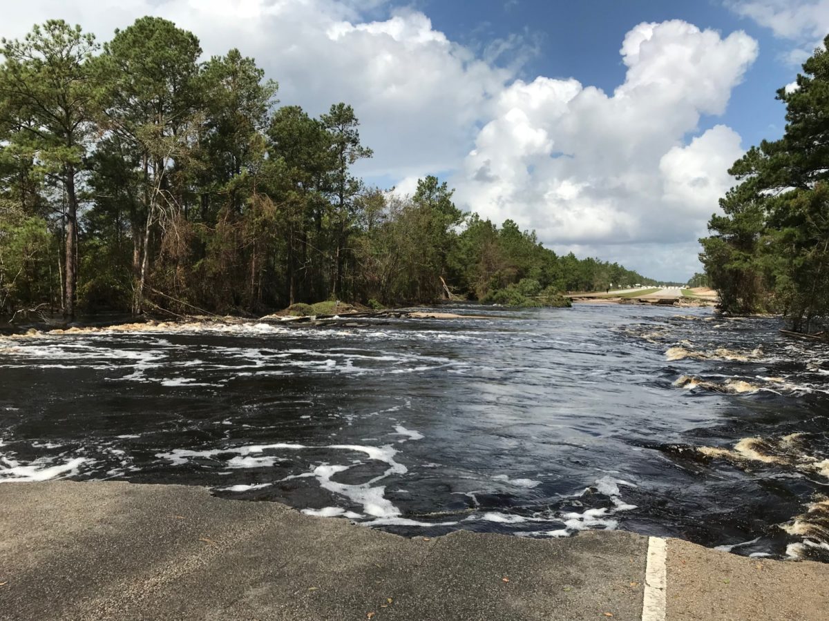 The Cape Fear River scoured out a section of US Highway 421 near the New Hanover/Pender County line during Hurricane Florence in September 2018.