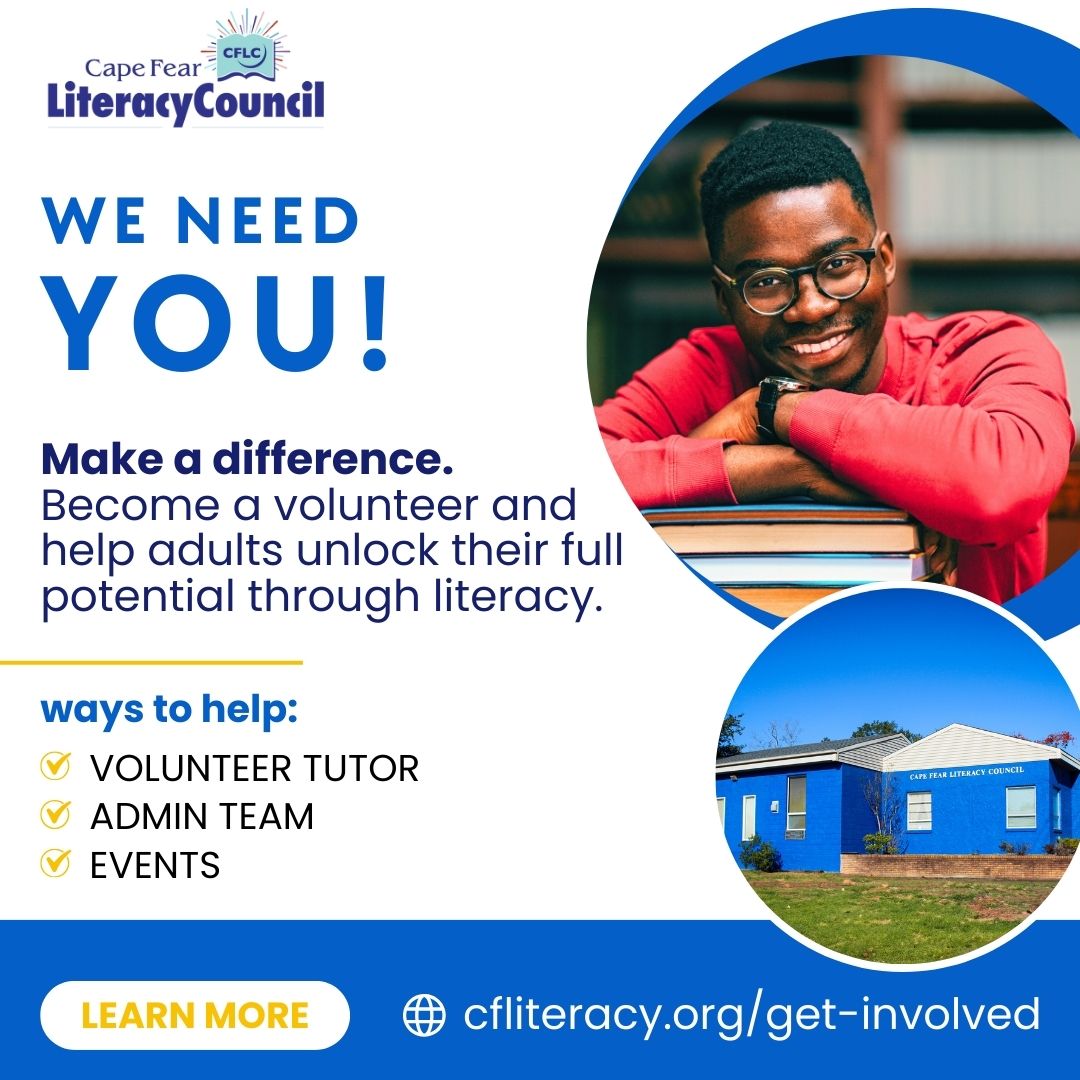 Ad for volunteers for Cape Fear Literacy Council