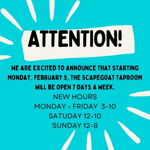 Scapegoat Tap Room Announces New Hours