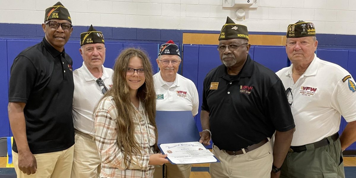 Veterans of Foreign Wars Post 12196 presents Patriot Pen Awards at Leland Middle School