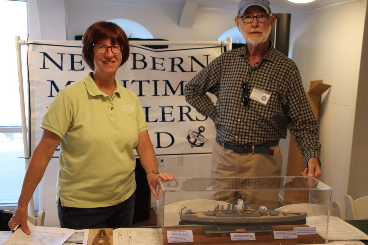 Mary Ames Booker and Jim  Gower, getting ready for "The Fleet Is In," Miniature Modeling Show on October 19 and 20